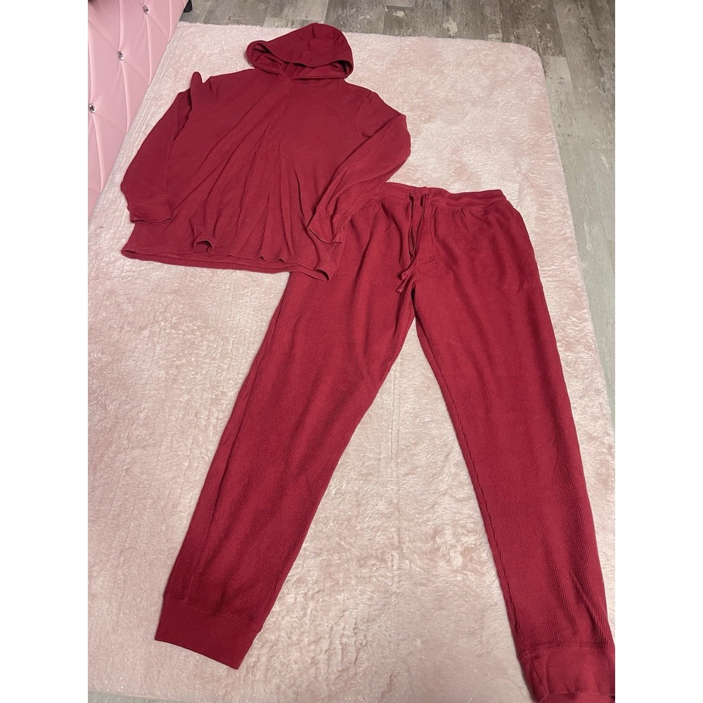 Strafford Men's Waffle Pajama‎ Pant Set, Burgundy, Shirt, M Pants, L I0182
